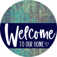 Thumbnail for Welcome To Our Home Sign Heart Navy Stripe Petina Look Decoe-2778-Dh 18 Wood Round