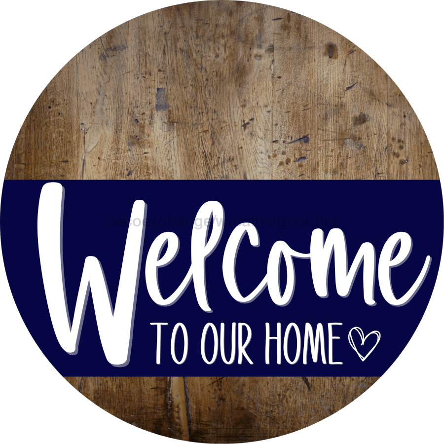 Welcome To Our Home Sign Heart Navy Stripe Wood Grain Decoe-2776-Dh 18 Round