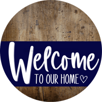 Thumbnail for Welcome To Our Home Sign Heart Navy Stripe Wood Grain Decoe-2776-Dh 18 Round