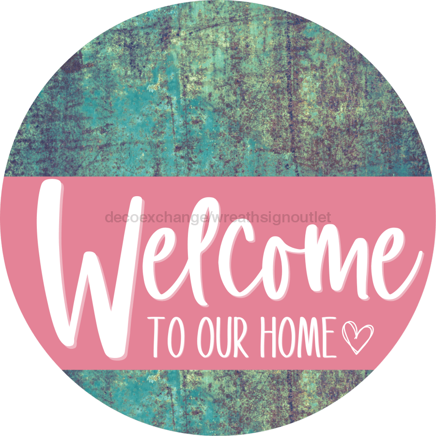 Welcome To Our Home Sign Heart Pink Stripe Petina Look Decoe-2858-Dh 18 Wood Round