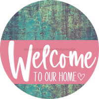 Thumbnail for Welcome To Our Home Sign Heart Pink Stripe Petina Look Decoe-2858-Dh 18 Wood Round