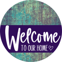 Thumbnail for Welcome To Our Home Sign Heart Purple Stripe Petina Look Decoe-2878-Dh 18 Wood Round