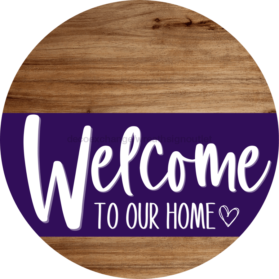 Welcome To Our Home Sign Heart Purple Stripe Wood Grain Decoe-2873-Dh 18 Round