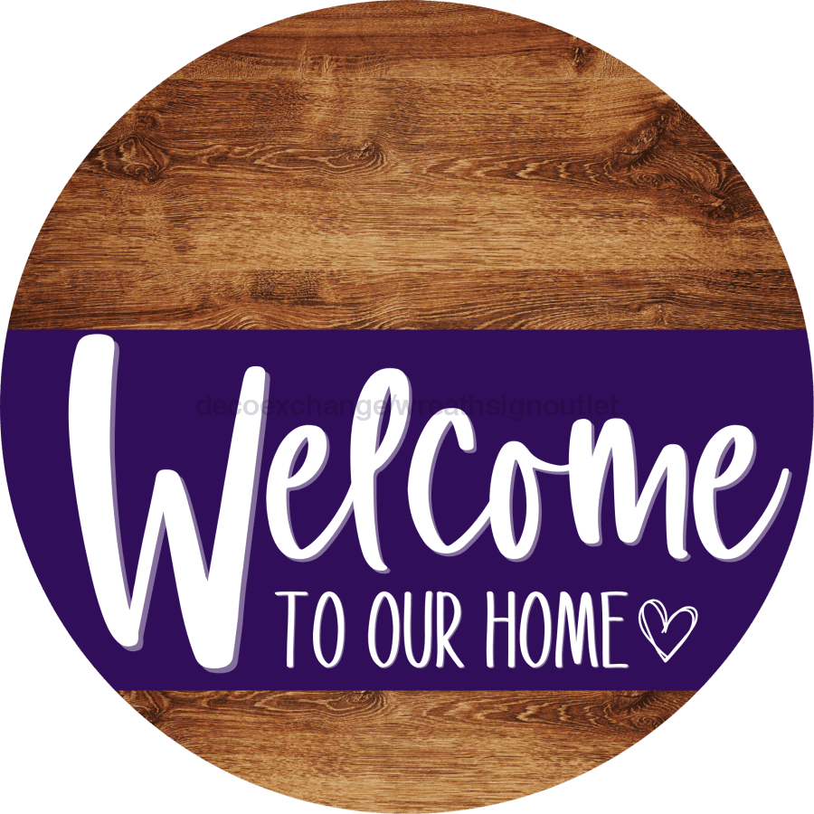 Welcome To Our Home Sign Heart Purple Stripe Wood Grain Decoe-2874-Dh 18 Round