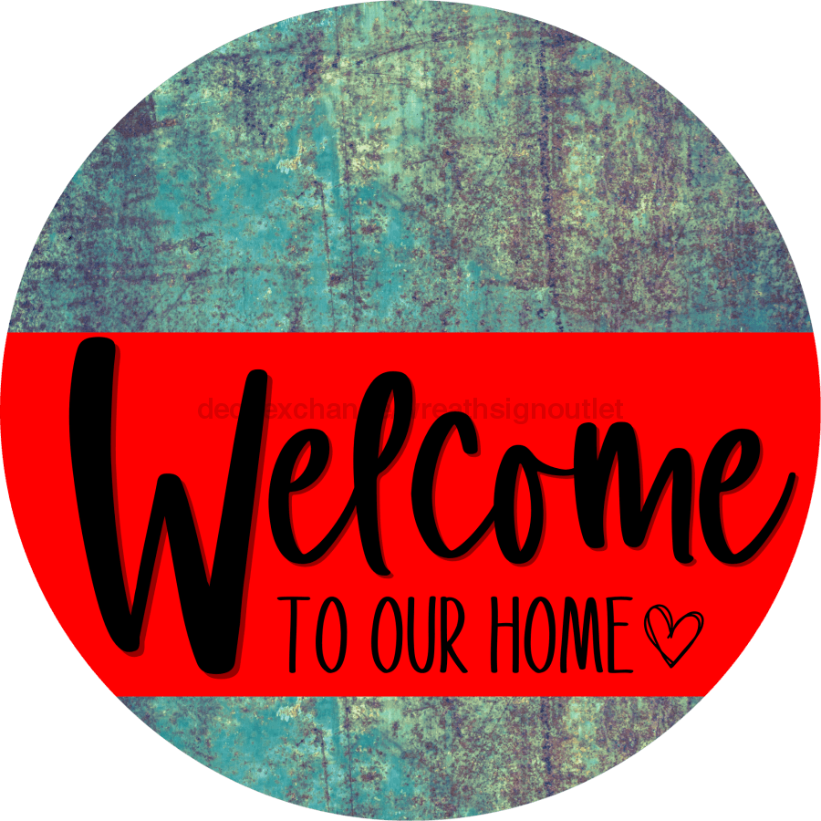 Welcome To Our Home Sign Heart Red Stripe Petina Look Decoe-2808-Dh 18 Wood Round