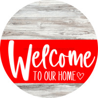 Thumbnail for Welcome To Our Home Sign Heart Red Stripe White Wash Decoe-2821-Dh 18 Wood Round