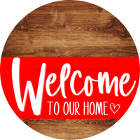 Thumbnail for Welcome To Our Home Sign Heart Red Stripe Wood Grain Decoe-2814-Dh 18 Round