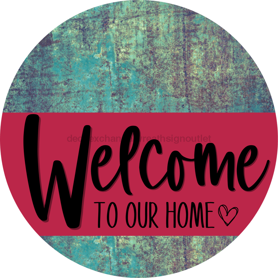 Welcome To Our Home Sign Heart Viva Magenta Stripe Petina Look Decoe-2888-Dh 18 Wood Round