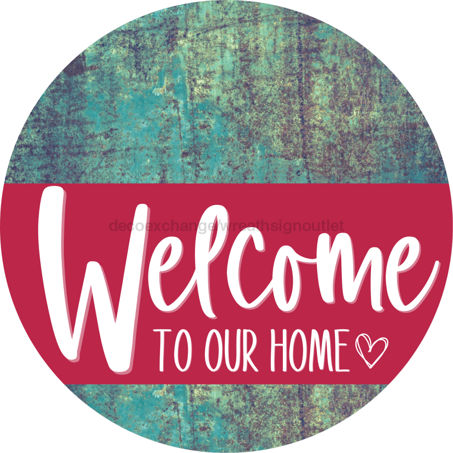 Welcome To Our Home Sign Heart Viva Magenta Stripe Petina Look Decoe-2898-Dh 18 Wood Round