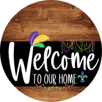 Thumbnail for Welcome To Our Home Sign Mardi Gras Black Stripe Wood Grain Decoe-3688-Dh 18 Round