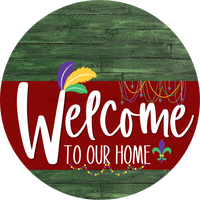 Thumbnail for Welcome To Our Home Sign Mardi Gras Dark Red Stripe Green Stain Decoe-3624-Dh 18 Wood Round