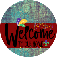 Thumbnail for Welcome To Our Home Sign Mardi Gras Dark Red Stripe Petina Look Decoe-3610-Dh 18 Wood Round