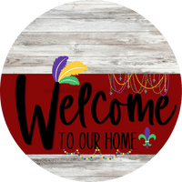 Thumbnail for Welcome To Our Home Sign Mardi Gras Dark Red Stripe White Wash Decoe-3613-Dh 18 Wood Round