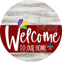 Thumbnail for Welcome To Our Home Sign Mardi Gras Dark Red Stripe White Wash Decoe-3623-Dh 18 Wood Round