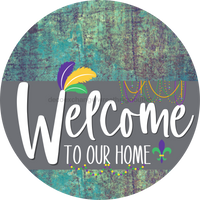 Thumbnail for Welcome To Our Home Sign Mardi Gras Gray Stripe Petina Look Decoe-3580-Dh 18 Wood Round