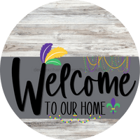 Thumbnail for Welcome To Our Home Sign Mardi Gras Gray Stripe White Wash Decoe-3573-Dh 18 Wood Round