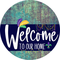 Thumbnail for Welcome To Our Home Sign Mardi Gras Navy Stripe Petina Look Decoe-3560-Dh 18 Wood Round