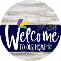 Thumbnail for Welcome To Our Home Sign Mardi Gras Navy Stripe White Wash Decoe-3563-Dh 18 Wood Round