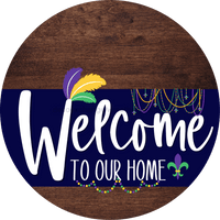 Thumbnail for Welcome To Our Home Sign Mardi Gras Navy Stripe Wood Grain Decoe-3557-Dh 18 Round