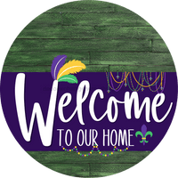 Thumbnail for Welcome To Our Home Sign Mardi Gras Purple Stripe Green Stain Decoe-3664-Dh 18 Wood Round