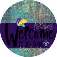 Thumbnail for Welcome To Our Home Sign Mardi Gras Purple Stripe Petina Look Decoe-3650-Dh 18 Wood Round