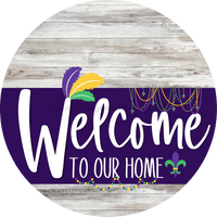Thumbnail for Welcome To Our Home Sign Mardi Gras Purple Stripe White Wash Decoe-3663-Dh 18 Wood Round