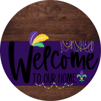 Thumbnail for Welcome To Our Home Sign Mardi Gras Purple Stripe Wood Grain Decoe-3647-Dh 18 Round