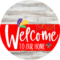 Thumbnail for Welcome To Our Home Sign Mardi Gras Red Stripe White Wash Decoe-3603-Dh 18 Wood Round