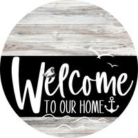 Thumbnail for Welcome To Our Home Sign Nautical Black Stripe White Wash Decoe-3238-Dh 18 Wood Round