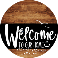 Thumbnail for Welcome To Our Home Sign Nautical Black Stripe Wood Grain Decoe-3231-Dh 18 Round