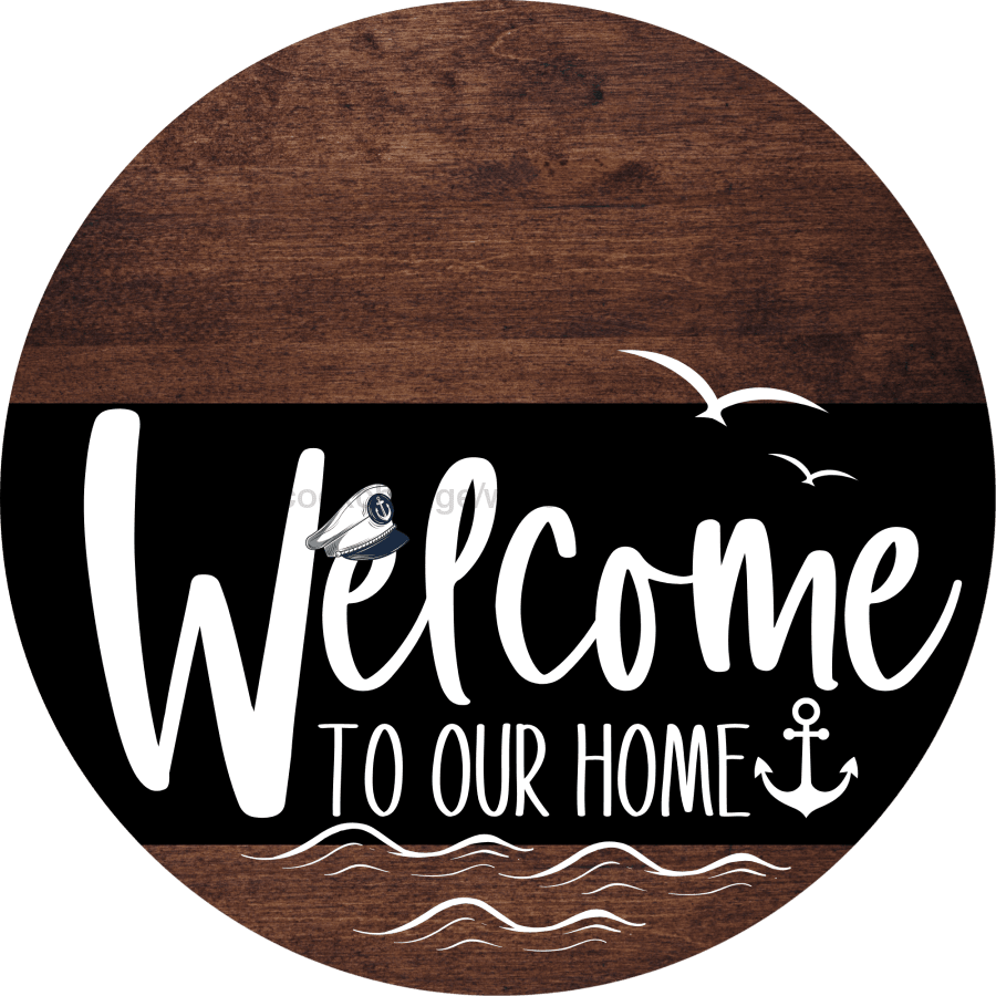 Welcome To Our Home Sign Nautical Black Stripe Wood Grain Decoe-3232-Dh 18 Round