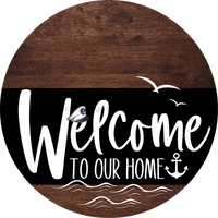 Thumbnail for Welcome To Our Home Sign Nautical Black Stripe Wood Grain Decoe-3232-Dh 18 Round
