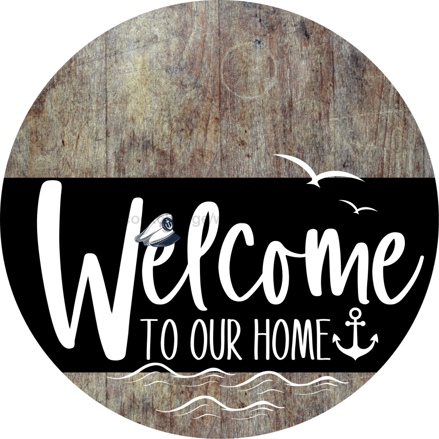 Welcome To Our Home Sign Nautical Black Stripe Wood Grain Decoe-3234-Dh 18 Round