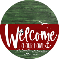 Thumbnail for Welcome To Our Home Sign Nautical Dark Red Stripe Green Stain Decoe-3167-Dh 18 Wood Round