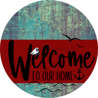 Thumbnail for Welcome To Our Home Sign Nautical Dark Red Stripe Petina Look Decoe-3153-Dh 18 Wood Round
