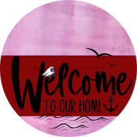 Thumbnail for Welcome To Our Home Sign Nautical Dark Red Stripe Pink Stain Decoe-3154-Dh 18 Wood Round