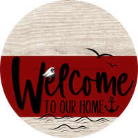 Thumbnail for Welcome To Our Home Sign Nautical Dark Red Stripe White Wash Decoe-3155-Dh 18 Wood Round