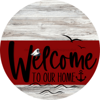 Thumbnail for Welcome To Our Home Sign Nautical Dark Red Stripe White Wash Decoe-3156-Dh 18 Wood Round