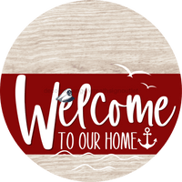 Thumbnail for Welcome To Our Home Sign Nautical Dark Red Stripe White Wash Decoe-3165-Dh 18 Wood Round