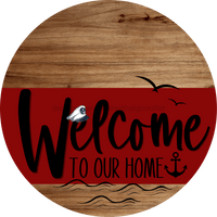 Thumbnail for Welcome To Our Home Sign Nautical Dark Red Stripe Wood Grain Decoe-3148-Dh 18 Round