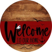 Thumbnail for Welcome To Our Home Sign Nautical Dark Red Stripe Wood Grain Decoe-3149-Dh 18 Round