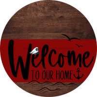 Thumbnail for Welcome To Our Home Sign Nautical Dark Red Stripe Wood Grain Decoe-3150-Dh 18 Round