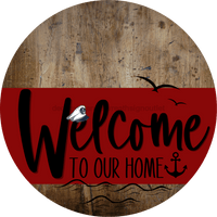 Thumbnail for Welcome To Our Home Sign Nautical Dark Red Stripe Wood Grain Decoe-3151-Dh 18 Round