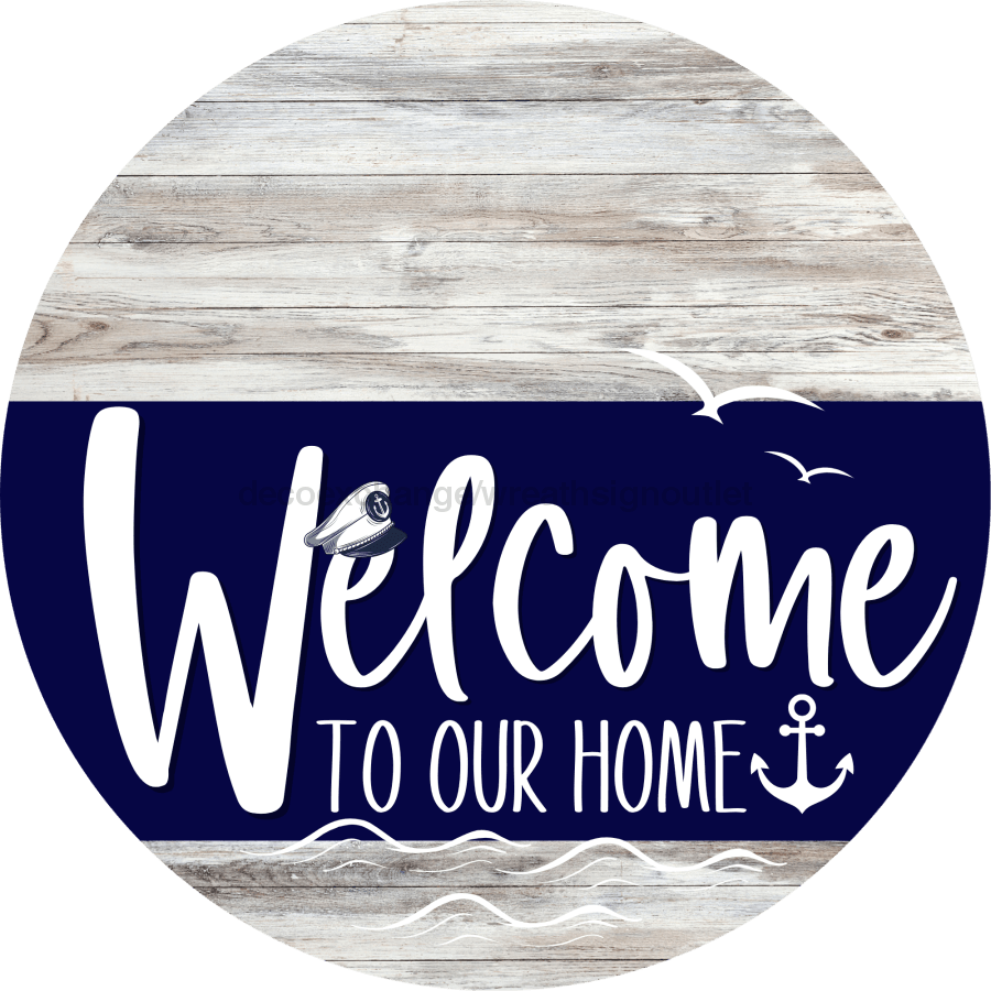 Welcome To Our Home Sign Nautical Navy Stripe White Wash Decoe-3106-Dh 18 Wood Round