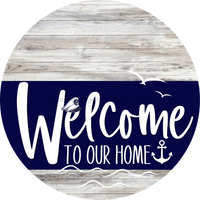 Thumbnail for Welcome To Our Home Sign Nautical Navy Stripe White Wash Decoe-3106-Dh 18 Wood Round