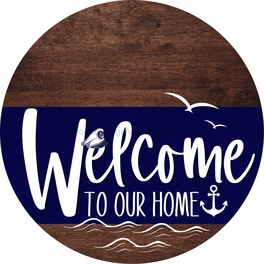 Welcome To Our Home Sign Nautical Navy Stripe Wood Grain Decoe-3100-Dh 18 Round