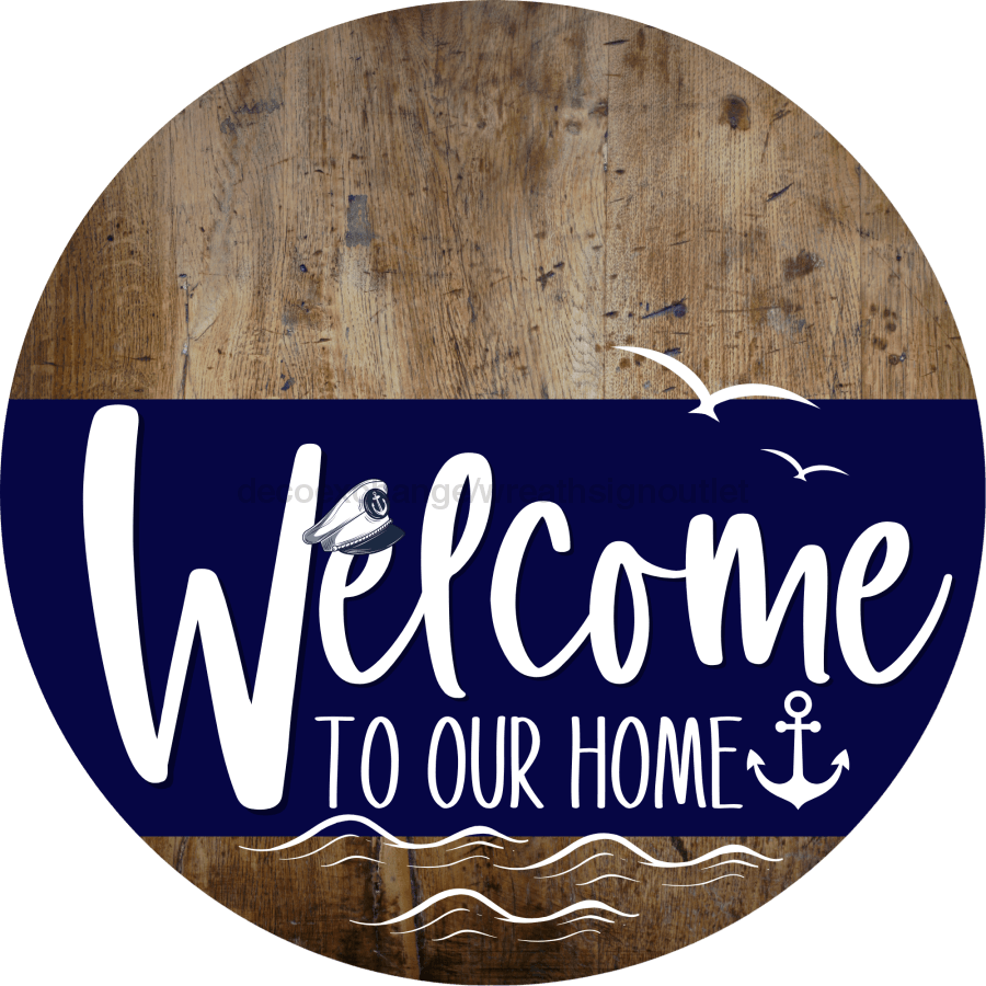 Welcome To Our Home Sign Nautical Navy Stripe Wood Grain Decoe-3101-Dh 18 Round