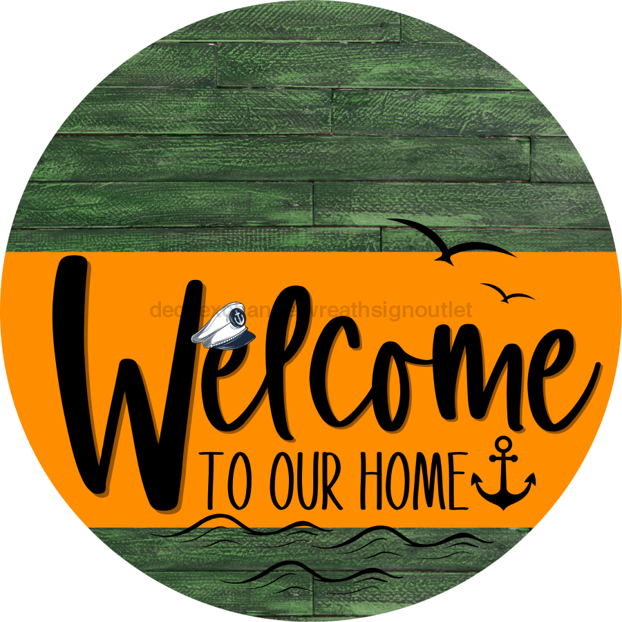 Welcome To Our Home Sign Nautical Orange Stripe Green Stain Decoe-3228-Dh 18 Wood Round