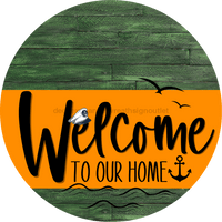Thumbnail for Welcome To Our Home Sign Nautical Orange Stripe Green Stain Decoe-3228-Dh 18 Wood Round