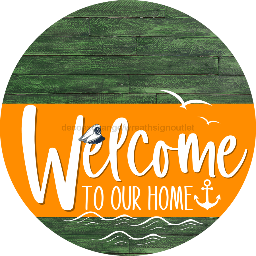 Welcome To Our Home Sign Nautical Orange Stripe Green Stain Decoe-3229-Dh 18 Wood Round